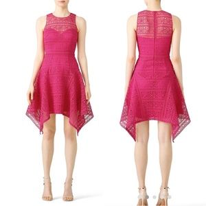 THEIA Fuchsia Sleeveless Eyelet Dress with Asymmetrical Hem